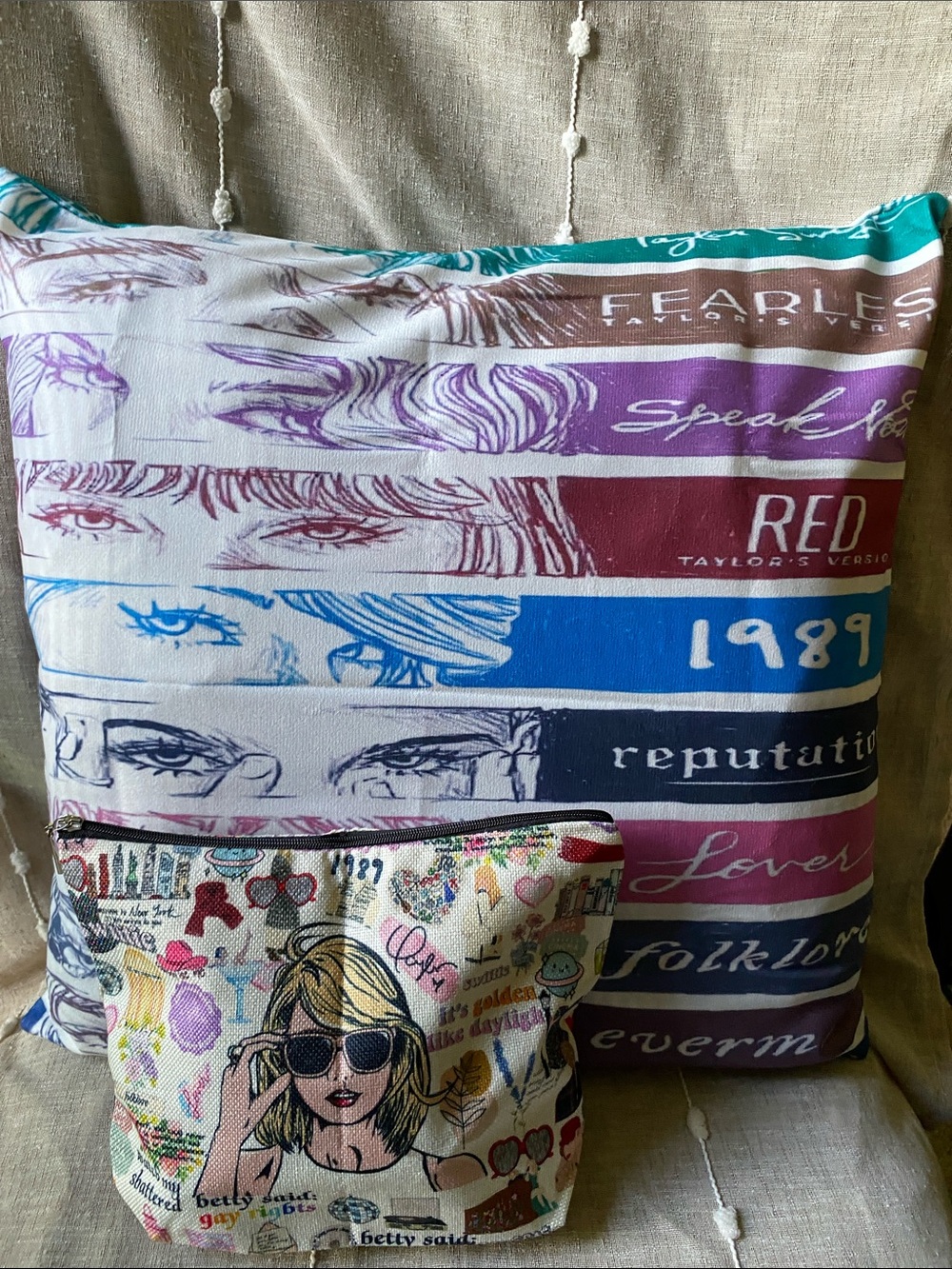 Taylor Swift Album Cover The Eras Tour Art Throw Pillow Cover and Make-up Bag